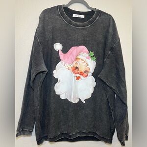 Moon Ryder Essential Luxe Corded Christmas Santa Sweatshirt Washed Black XL